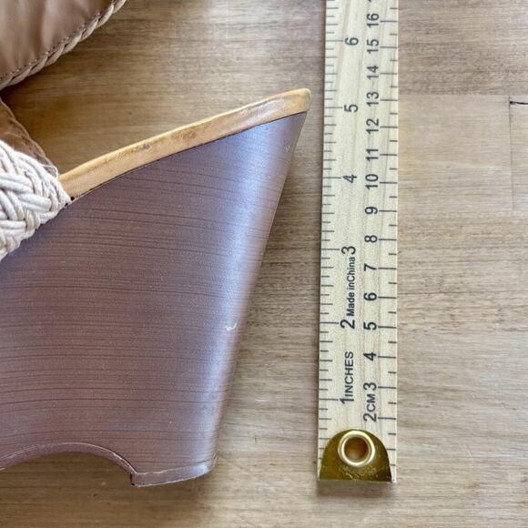 Nine West Marlon Boho Wedge Heels 8.5M Brown Woven Platform Adjustable Sandals - Picture 10 of 13